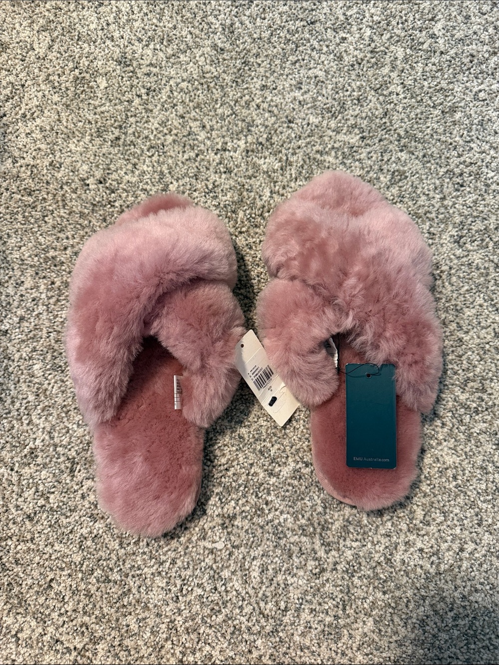 Anthropologie Plush Cross-Band Slide Slippers in Mauve Pink